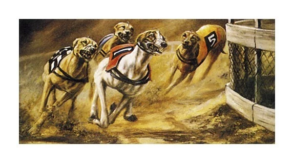 GREYHOUND TRACK RACING DOG ART LIMITED EDITION PRINT by the Late