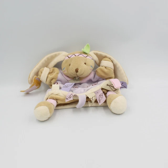Doudou et compagnie marionnette lapin mauve rose indienne Kalena - 17820