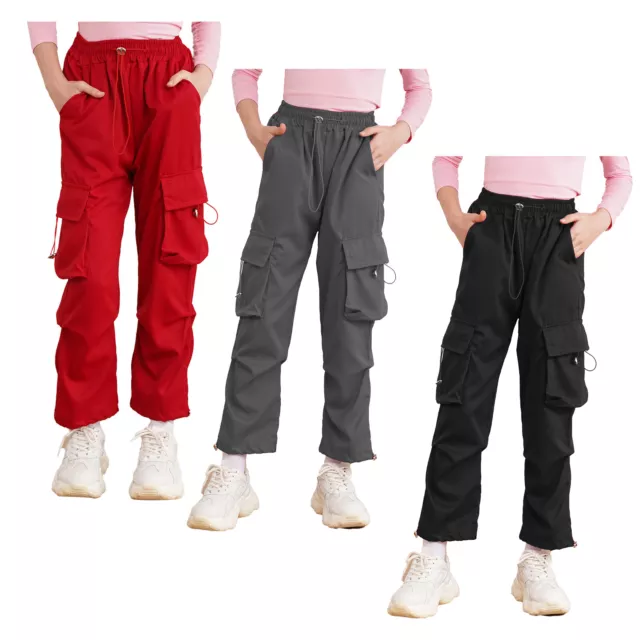 Pantaloni cargo bambini bambine lunghi pantaloni da allenamento con tasche pantaloni sportivi streetwear