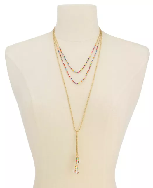 INC Gold-Tone Bead & Tassel Layered Lariat Necklace 2