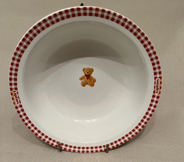 Lipton Gund Ceramic Soup Cereal Bowl - Red White with Teddy Bear 6.5" Diam.