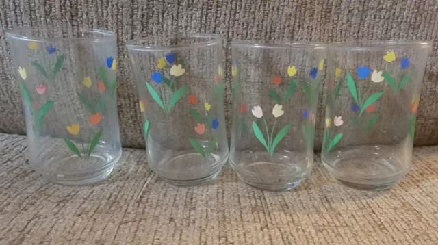 Vintage Libbey Jubilee Tulips Juice Glasses 3 3/4” Tall 8oz Set Of 4