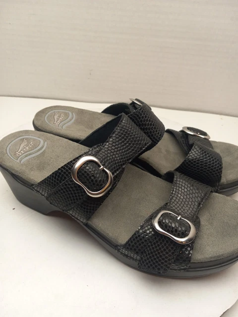 Dansko Sophie Women Size EU 40/ 9.5-10 Leather Lizard Print Slide Sandals Black