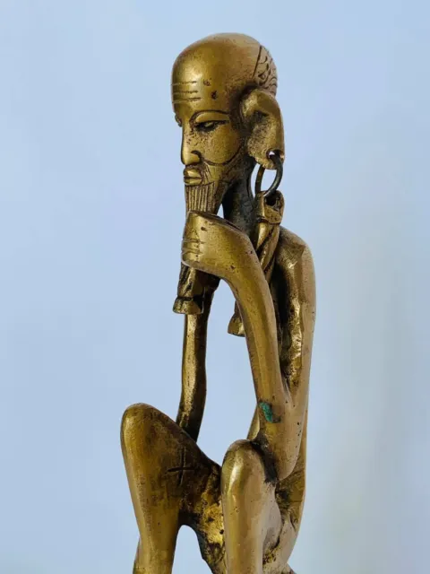 Statue Antique Primitive Bronze Brass Deco Golden Color African Man Collectible