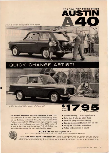 1959 Austin A40 Pinin Farina "Gayest Economy Sedan Ever!" BMC Innocenti Print Ad