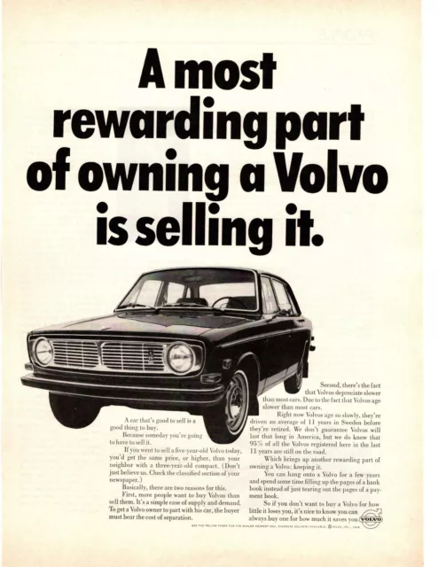 1969 "A Most Rewarding Part Of Owning A Volvo Is Selling It." Auto Car Print Ad