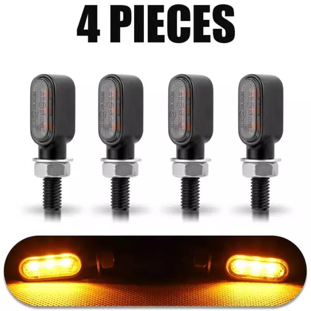 4x Mini Motorcycle LED Turn Signal Light Amber Indicators Blinker Universal Lamp