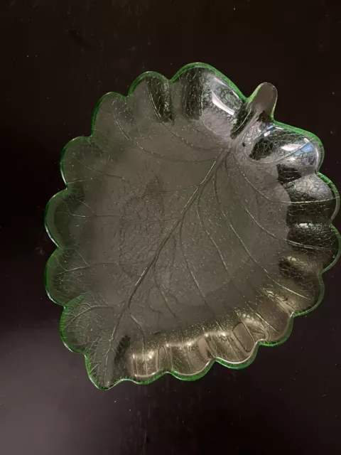 Vintage Indiana USA Green Depression Glass Leaf Candy Dish