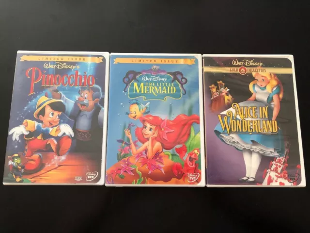 Pinocchio ,The Little Mermaid  Limited Issue  & Alice In Wonderland DVD Disney