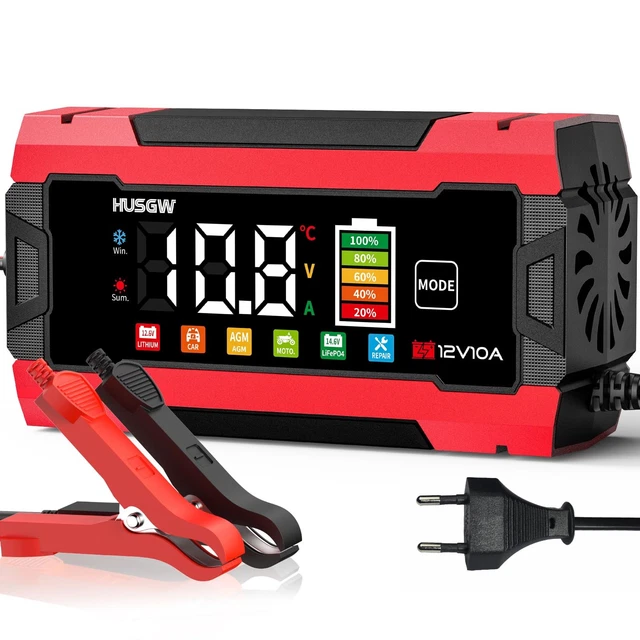Caricabatterie intelligente da 12 V 6 A, caricabatteria per moto con touchscreen LCD, caricabatteria portatile e strumento multi-riparazione | Leroy Merlin