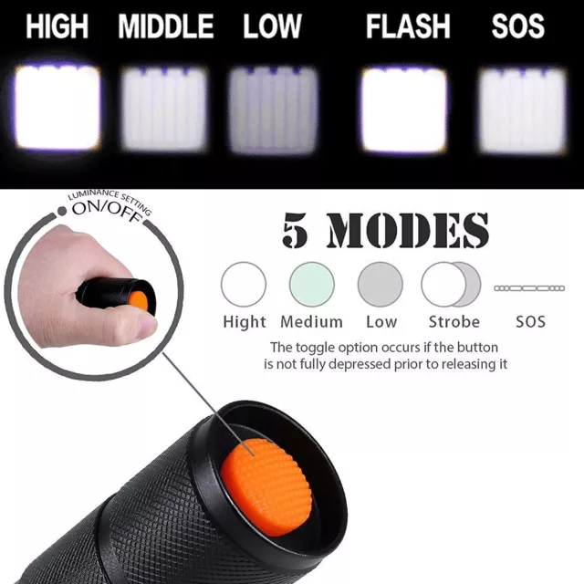 Super-Bright 200000LM T6 LED Tactical Flashlight 5 Modes Zoomable 3