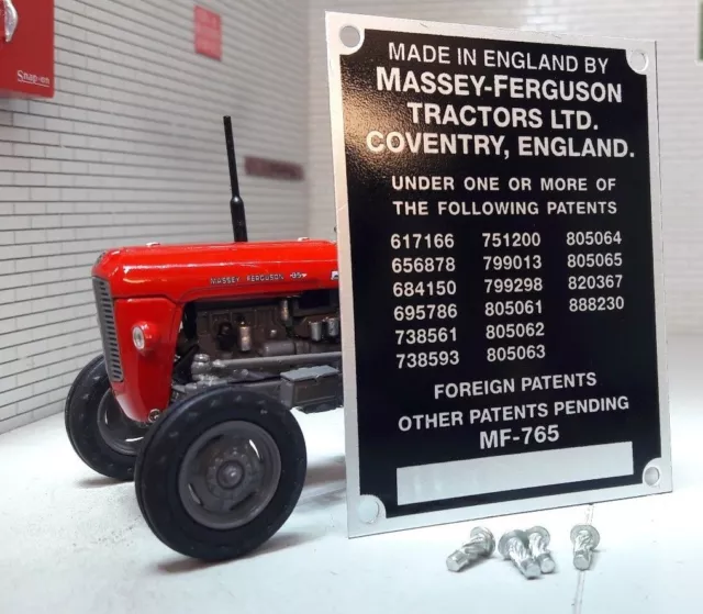 Massey Ferguson MF65 Tracteur Serial Commission Châssis Plaque & Rivets 1958-63