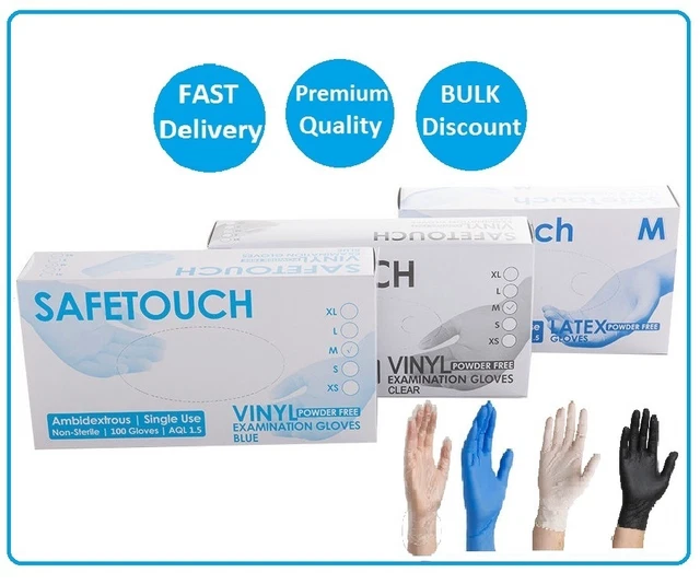 MEDICAL GRADE DISPOSABLE Latex, Nitrile or Vinyl Gloves Powder Free