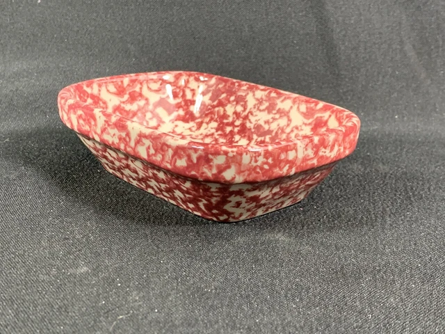 Workshops of Gerald E Henn Pottery Red Spongeware Relish Dish Snack Soap Trinket 3