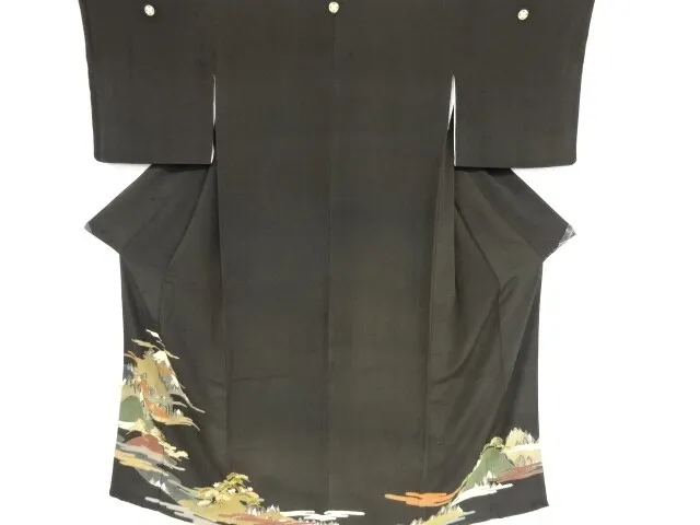 81801# Japanese Kimono / Antique Tomesode / Embroidery / Scenery