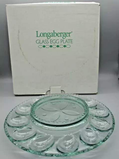 LONGABERGER~Vintage 2001 Pastel Green Glass Egg Plate with Box #35670