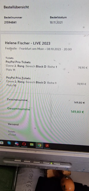 2 Top Sitzplatz Tickets Helene Fischer Frankfurt  8.Oktober zum Original  Preis