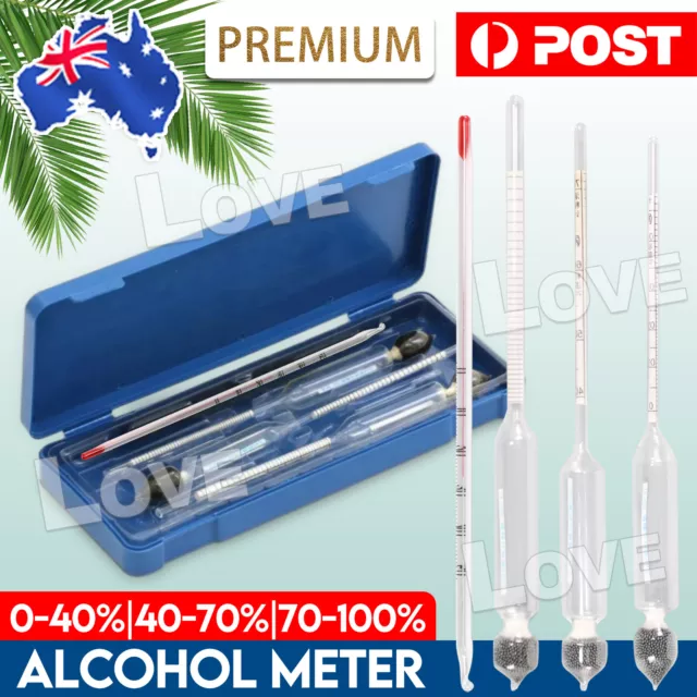 0-100% Hydrometer Alcoholmeter Alcohol Tester Meter+Thermometer Tools Set AU