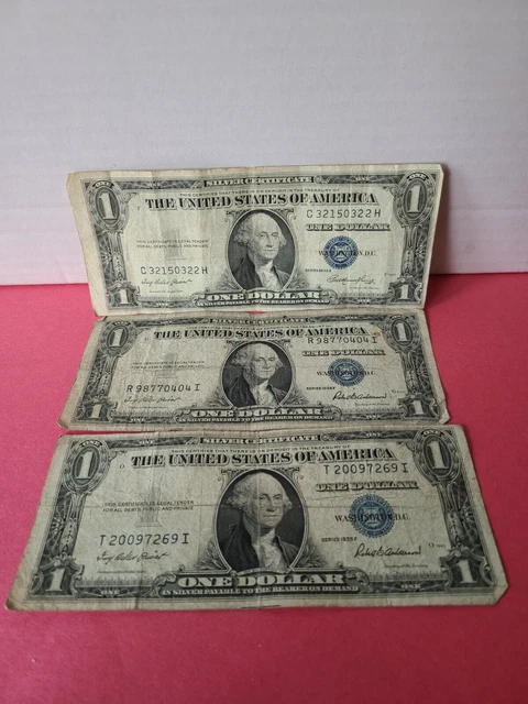 Vintage 1935/1957 Silver Certificate Dollar Bills Washington Blue Seal Lot (29)