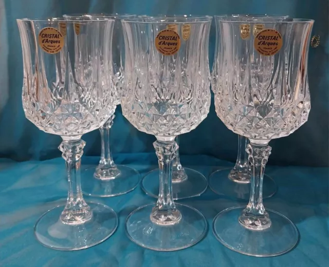 Crystal D'ARQUES  SET 6 Tall CRYSTAL STEMMED WINE GLASSES