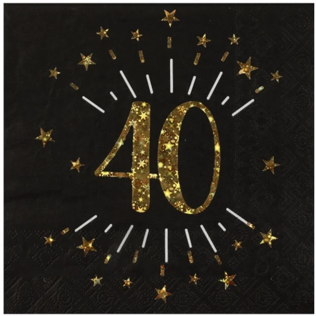 Black Gold 40th Birthday Paper Napkins | Foil Age 40 Party Tableware x 10