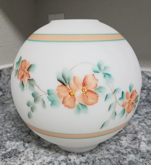 Vintage Hand Painted Flowers Pansies Globe Glass GWTW Lamp Shade 4 Inch Fitter