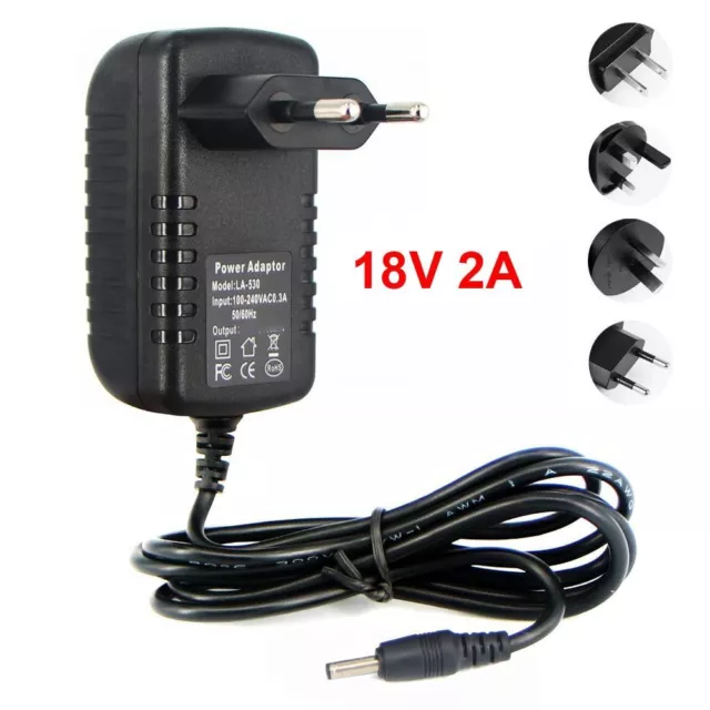 Plug 5.5mm x 2.1-2.5mm AC to DC Converter 100~240V Power Supply Adapter 18V 2A