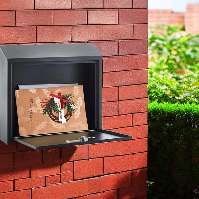 Cassetta postale da parete in acciaio, cassetta postale nera bloccabile, cassetta postale in metallo con coperchio