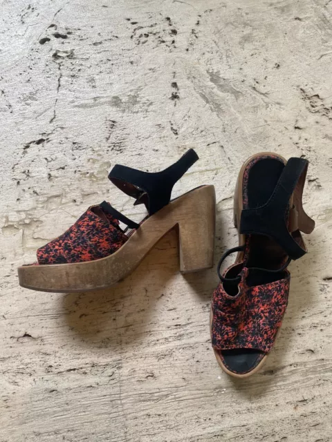 Rachel Comey Lea suede and fabric platform clog sandals, size 8.5, crepe sole