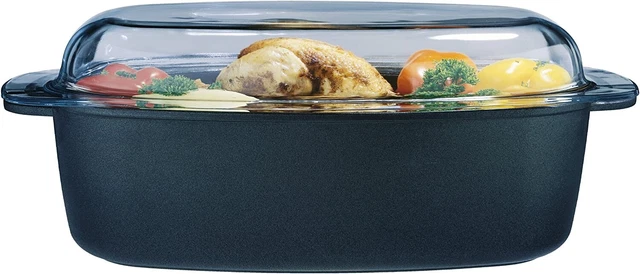GSW 410557 Gourmet Bräter mit Glasdeckel, 38 x 24 cm / 9 Liter, Schwarz