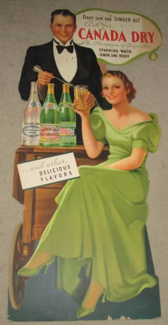 Original 1930's LARGE Die Cut Canada Dry Soda Pop Stand Up Display Sign 48" Tall