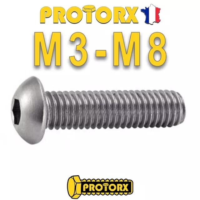 VIS TÊTE BOMBÉE M3 à M8 x (6 à 60mm) | 5 à 50pcs | VIS À MÉTAUX TBHC - INOX A2