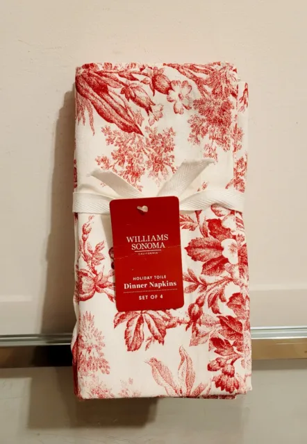 Williams Sonoma Holiday Toile Dinner Napkins Red Set of 4 NEW