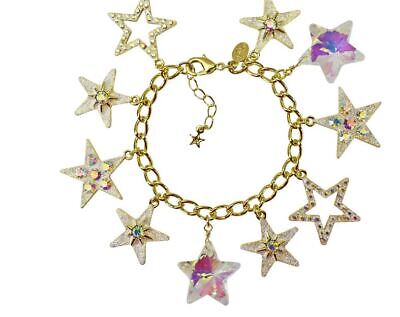 KIRKS FOLLY Stardust Charm Bracelet STERLING Gold tone Icy Crystal