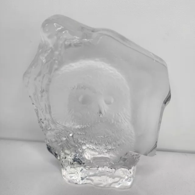 Mats Jonasson Lead Crystal Owl Paperweight Sculpture Sweden 5”X 5” Signed