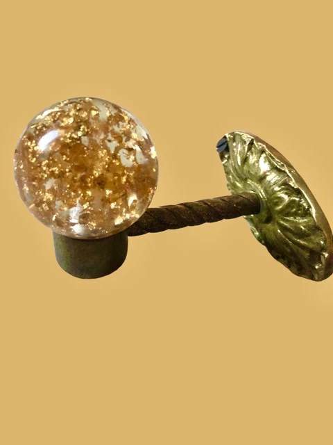 Vintage Ornate Brass & Lucite Gold Flake Wall Hook