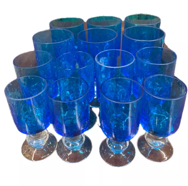 Ensemble De Verre Blu Murano Verre D'Art le Terrazze Cobalt 14 Pièces