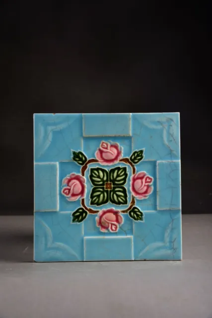 Rare Old Flower Ceramic Tiles Porcelain Vintage Art Japan Decorative Nh5660