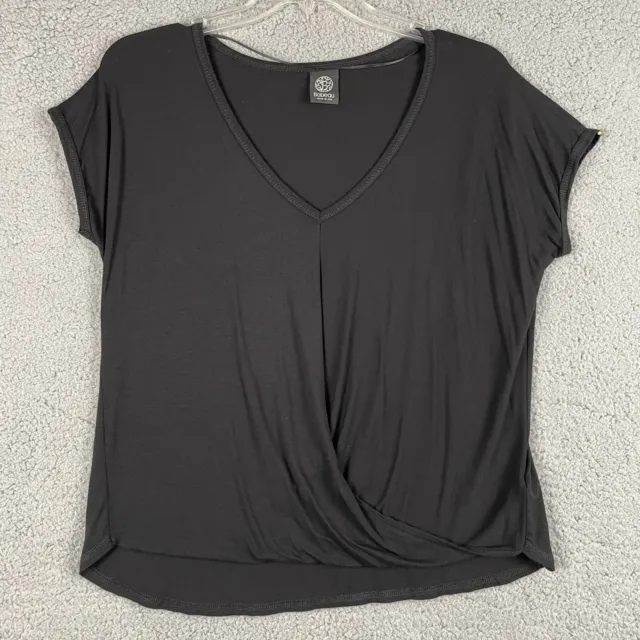 Bobeau Womens Size L Black Short Sleeve V Neck Tee Cross Front Top