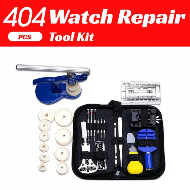 404Pcs WATCH REPAIR KIT Back Case Pin Link Spring Strap Remover Opener Tool Set