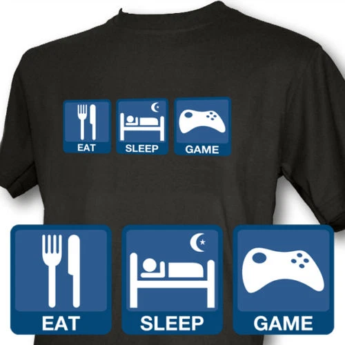 T-shirt da uomo nera Eat Sleep Game WII XBOX PS3 360 DSi