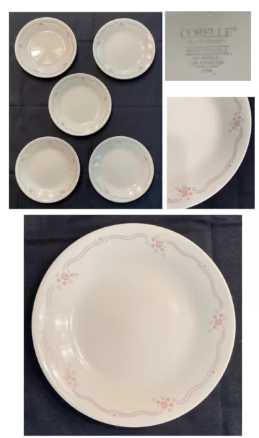 VINTAGE Corelle Plates 6.5" ENGLISH BREAKFAST Pink Floral Sandstone 5-Piece Set