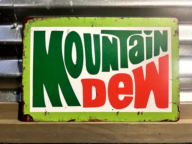 Mountain Dew Soda Tin Metal Sign - Distressed Look 8"X12"