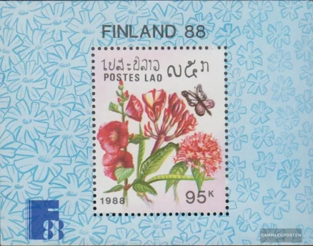 Laos Block124 (kompl.Ausg.) postfrisch 1988 Schmetterlinge und Blumen