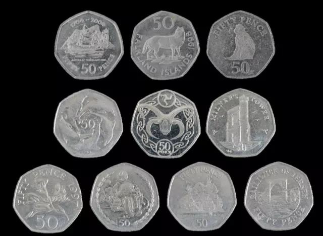 50p Coin Fifty Pence Isle of Man Gibraltar Guernsey Jersey Falklands Territories