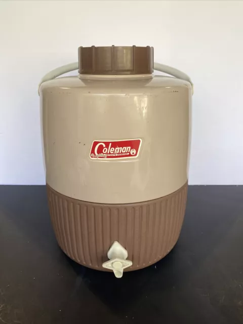 Vintage Coleman 2 Gallon Green White Water Cooler Jug Dispenser w/ Lid Made USA
