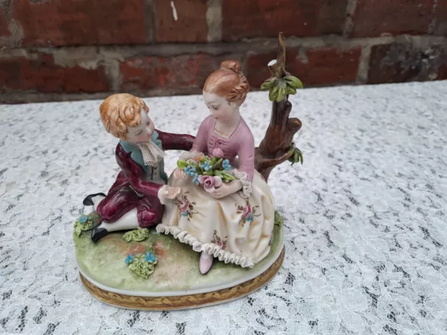 Capodimonte signed by D D Bellaire Boy & girl  DRESDEN LACE figurine