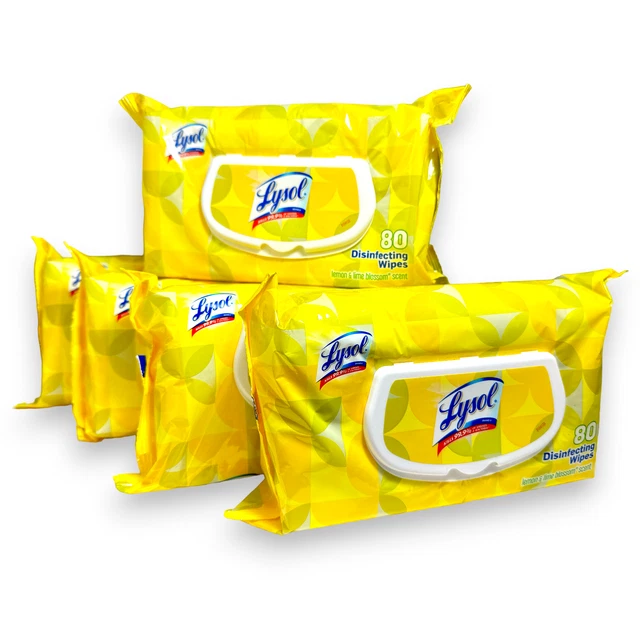 5-PACK Lysol Disinfecting Wipes Lemon & Lime Blossom Scent, 80 Wipes Each NEW
