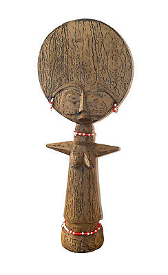 Wood Carved Fertility Doll Akuaba Ashanti Doll   with Beads Jewelery 13.5” Tall