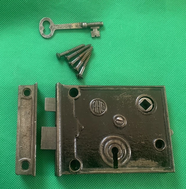 1880-90’s RESTORED Antique Hardware Rim Set Door Lock Set Skeleton Key & Screws